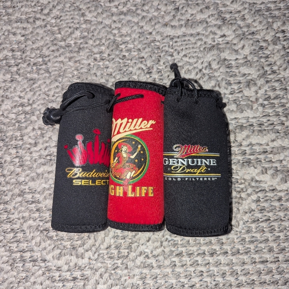 Vintage Neoprene Can Koozies. Miller Highlife, Budweiser And MGD.